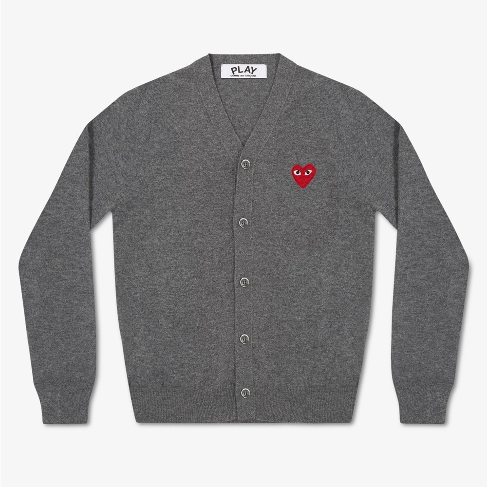 SOLD - Comme des Garçons Play grey cardigan with red heart patch
